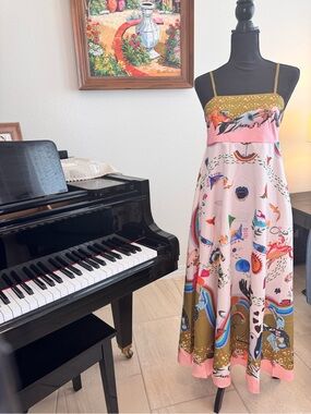 Colorful Printed Maxi Dress - Pink & Olive